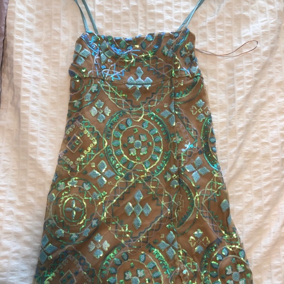 Free People Dresses & Skirts - FREE PEOPLE TURQUOISE SILVER SPARKLY DRESS